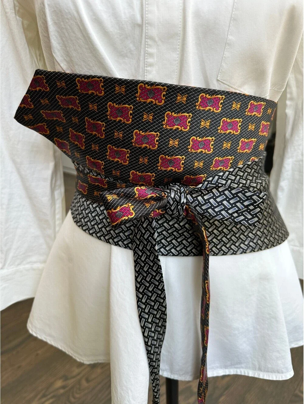 Upcycled Silk Necktie Obi Belt | Handmade Corset Style Belt | One-of-a-Kind | OS